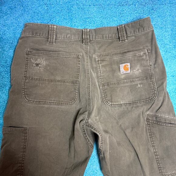 Carhartt Double Knee Carpenter Pants 33x34 Olive Green Distressed Y2K Workwear - Picture 15 of 16